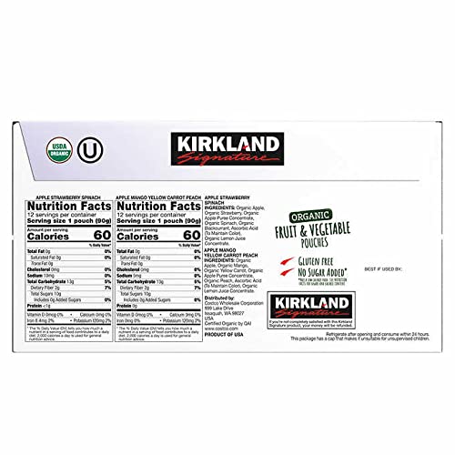 Kirkland Signature Organic Fruit & Vegetable Pouches, 3.2 Ounce (Pack of 24) - Packaging May Vary