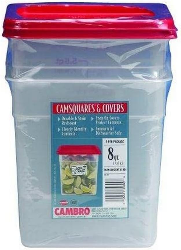Cambro Set of 3 Square Food Storage Containers with Lids, 2 Quart