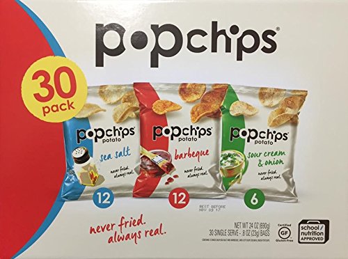 Popchips Potato Chips, 3 Flavor Variety Pack, 0.8 Ounce (Pack of 30)