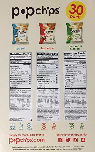 Popchips Potato Chips, 3 Flavor Variety Pack, 0.8 Ounce (Pack of 30)