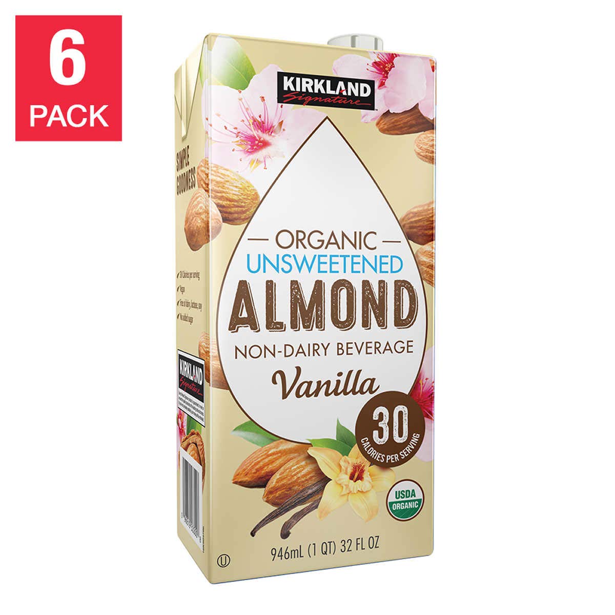 Kirkland Signature Organic Almond Unswtd Beverage, 31.9 Fl Oz (Pack of 6)