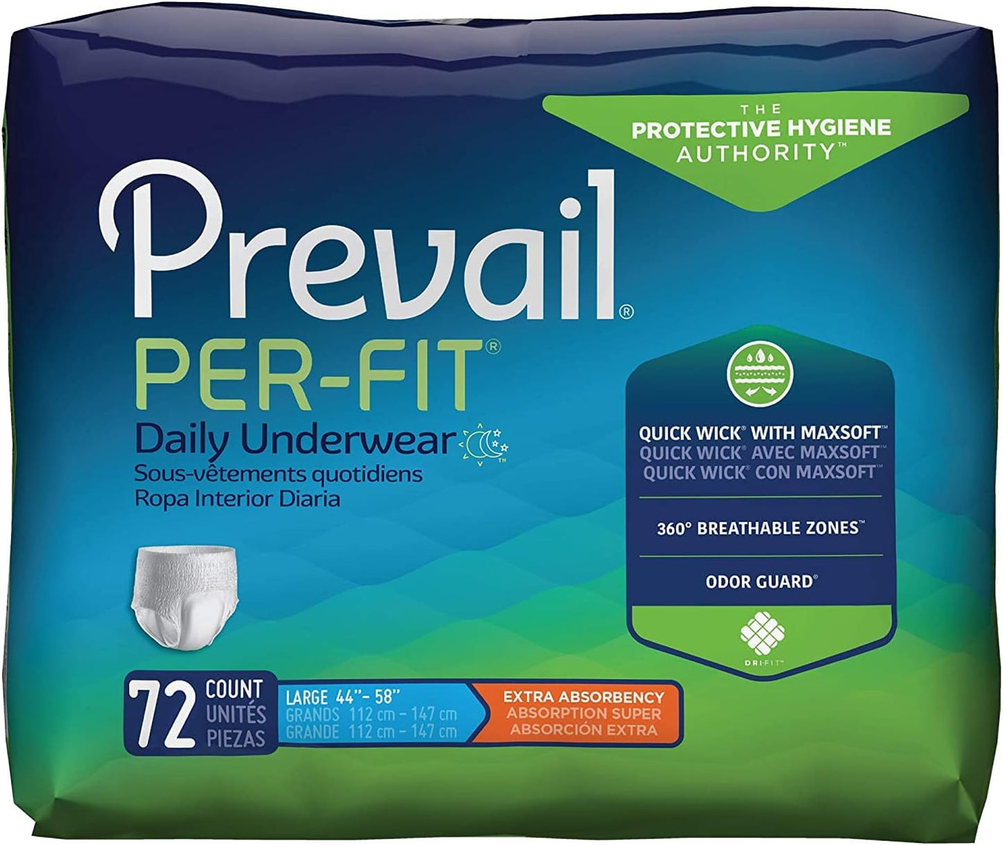 Prevail Per-Fit Daily Protective Underwear, Unisex Adult Disposable Adult Diaper for Men & Women, Extra Absorbency, Medium, 80 Count (4 Packs of 20)