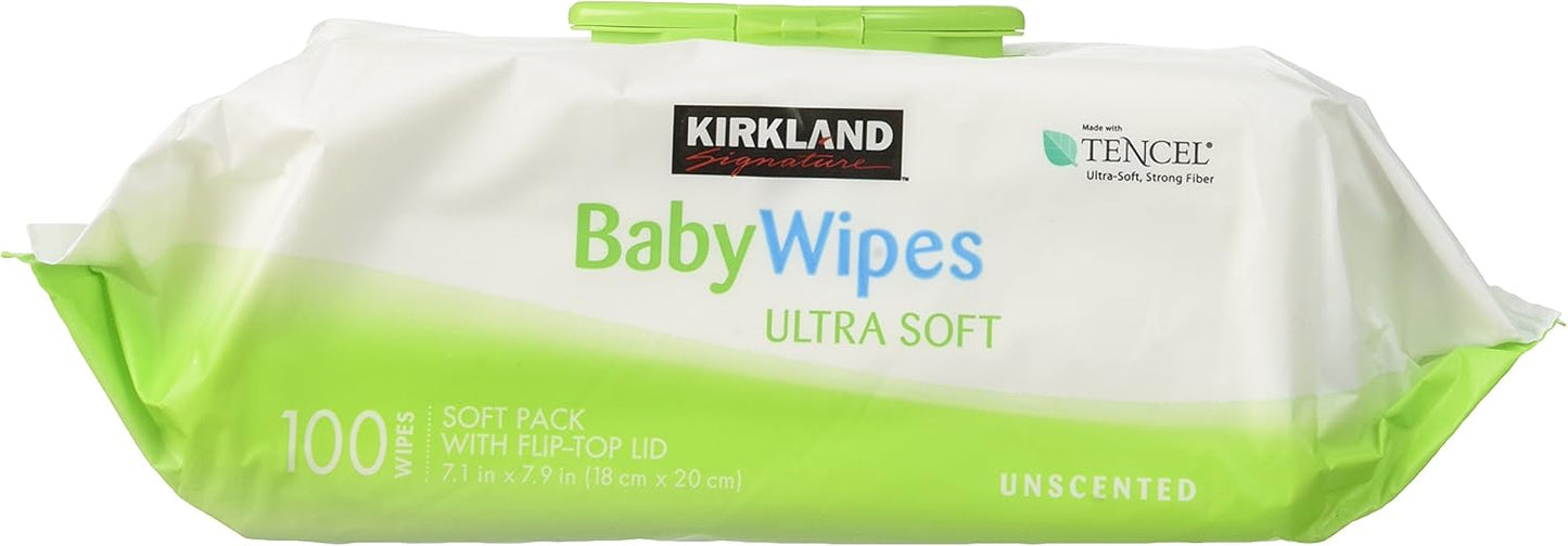 Kirkland Signature Baby Wipes, Ultra-Soft, Unscented, 100 Count Wipes Pack of 6