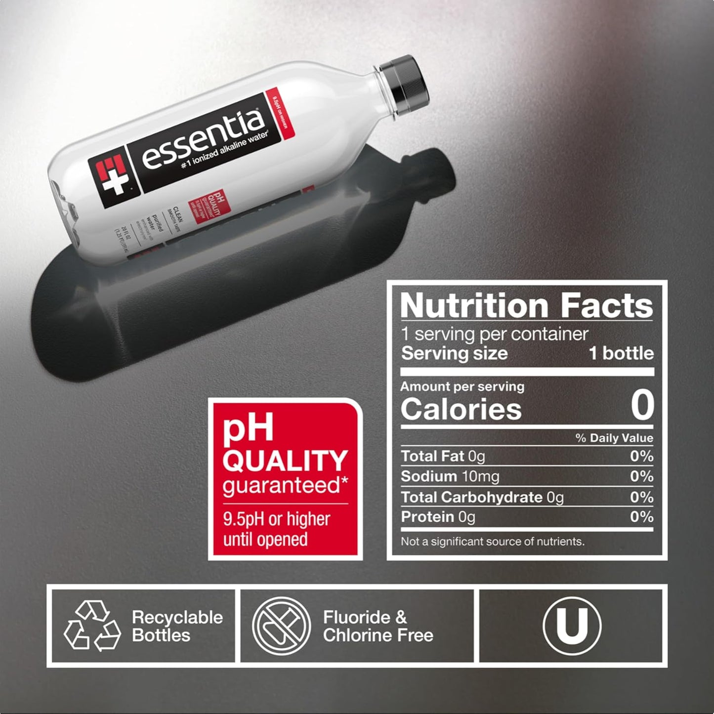 Essentia Bottled Water LLC, Ionized Alkaline Water; 99.9% Pure, Infused with Electrolytes, 9.5 pH or Higher a Clean, Smooth Taste, 20 Fl Oz (Pack of 24)