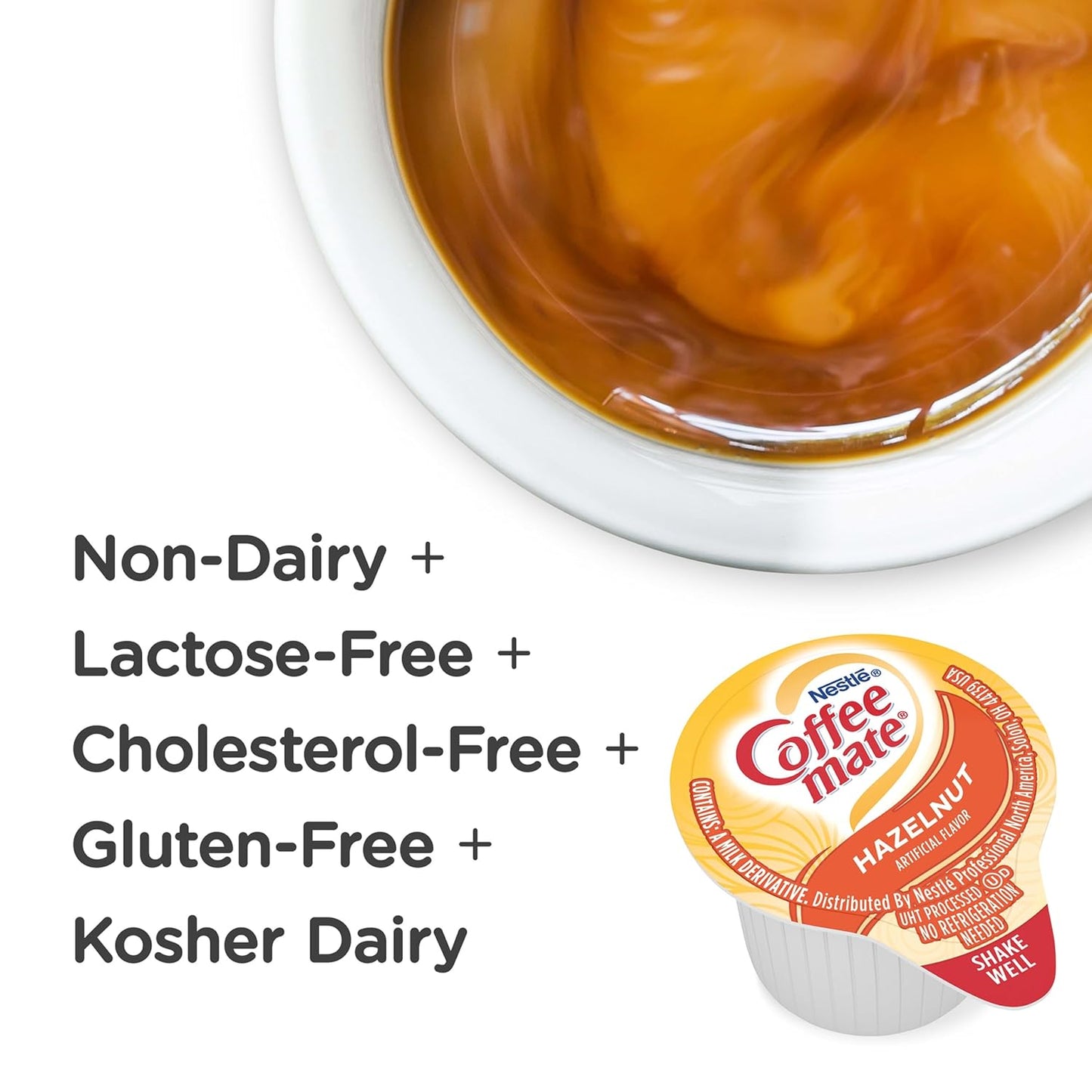 Nestle Coffee mate Coffee Creamer, Hazelnut, Liquid Creamer Singles, Non Dairy, No Refrigeration, 0.375 fl oz Tubs (Pack of 180)