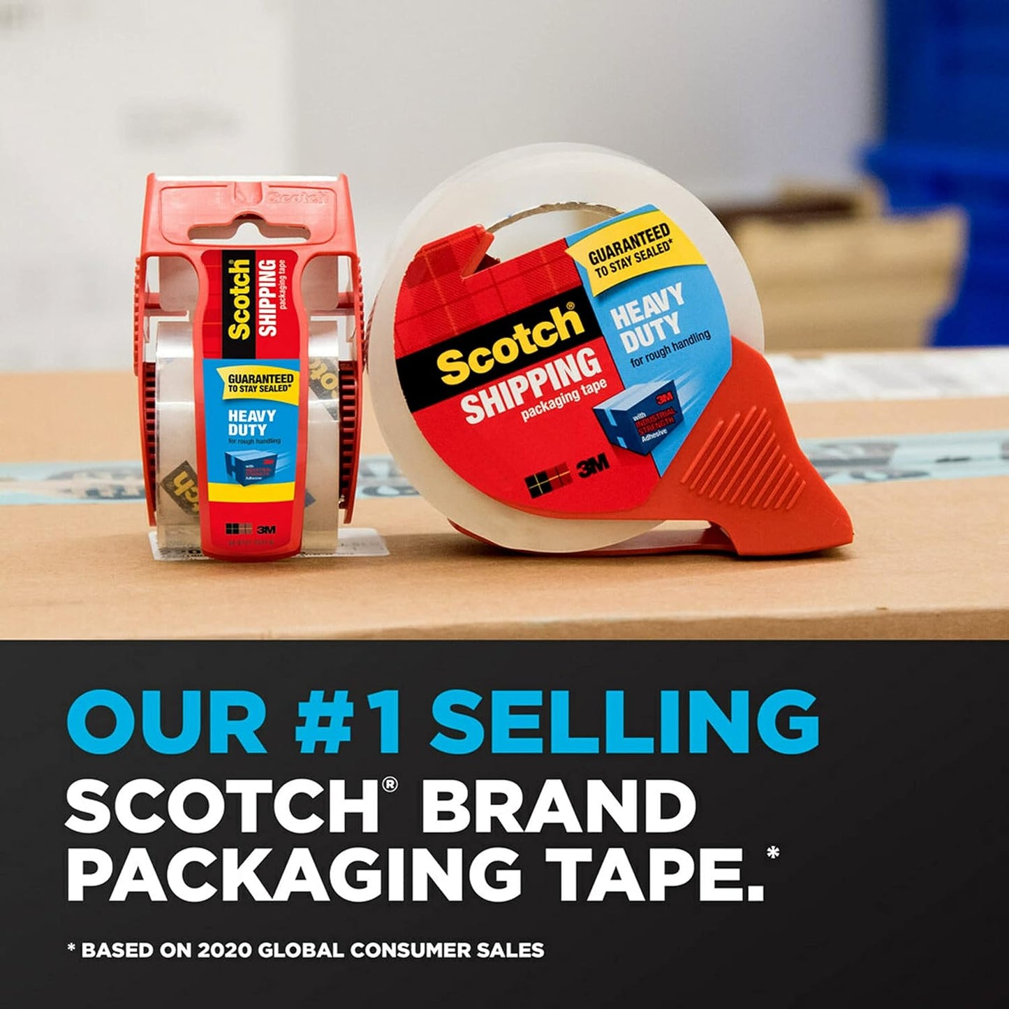 Scotch Heavy Duty Shipping Packing Tape, Clear, Shipping and Packaging Supplies, 1.88 in. x 54.6 yd., 18 Tape Rolls