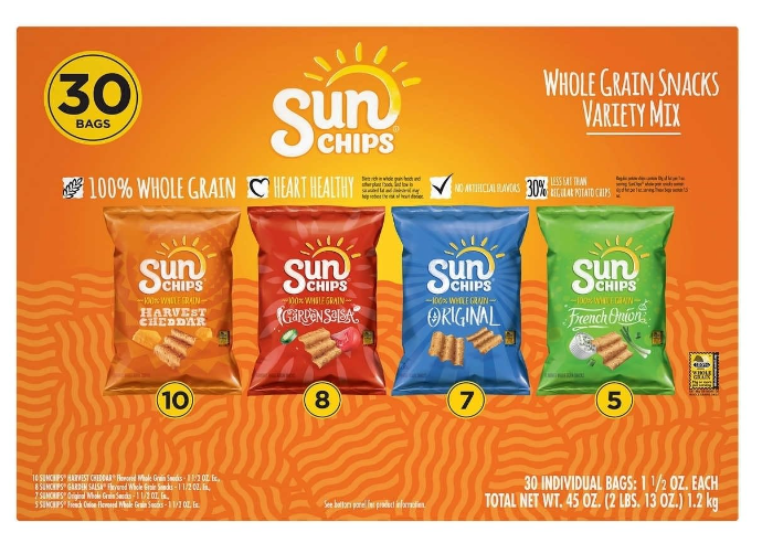 Sun Chips Whole Grain Snacks, Variety Pack, 1.5 oz, 30 ct