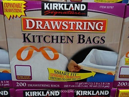 Kirkland Signature Drawstring Kitchen Trash Bags - 13 Gallon, 200 Count