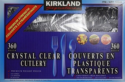 Kirkland Signature - neys Heavyweight Clear Cutlery - 360 Pieces - Includes Weight Plastic Forks, Spoons and Knives vynft