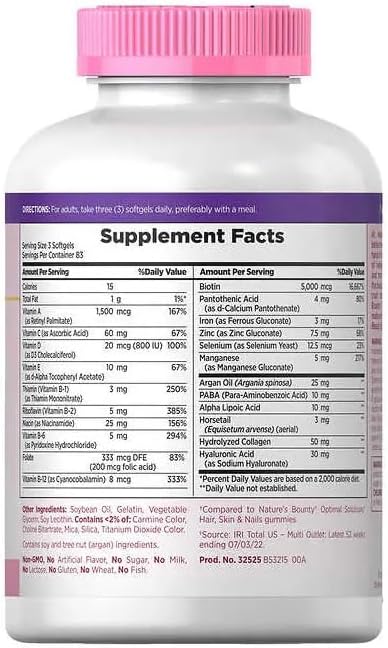 Nature's Hair, Skin & Nails Extra Strength 5,000 mcg Biotin Per Serving x 83 Servings (250 Softgels)