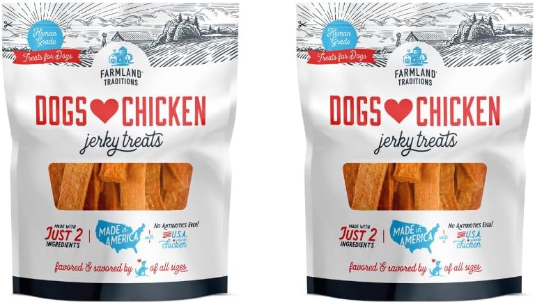 Farmland Traditions Dogs Love Chicken Jerky Dog Treats, Premium Two-Ingredient Dog Jerky with USA-Raised Chicken & No Antibiotics Ever, 3-Pound Bag