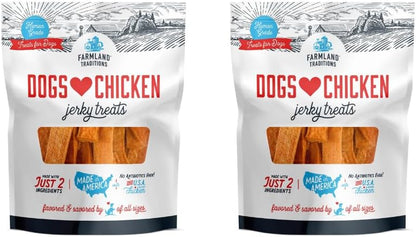 Farmland Traditions Dogs Love Chicken Jerky Dog Treats, Premium Two-Ingredient Dog Jerky with USA-Raised Chicken & No Antibiotics Ever, 3-Pound Bag