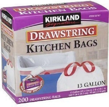 Kirkland Signature Drawstring Kitchen Trash Bags - 13 Gallon, 200 Count