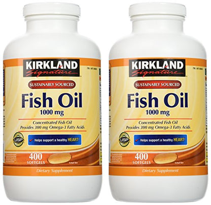 Kirkland Signature Natural Fish Oil Concentrate with Omega-3 Fatty Acids - 400 Softgels (Pack of 2)