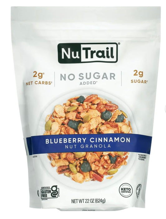 Low Karb NuTrail, Keto Blueberry Nut Granola Healthy Breakfast Cereal, Low Carb Snacks & Food, Almonds, Pecans, Coconut and More, 2g Net Carbs, 1.37 lb, 22 Oz