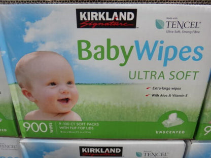 Kirkland Signature Baby Wipes, Ultra-Soft, Unscented, 100 Count Wipes Pack of 6