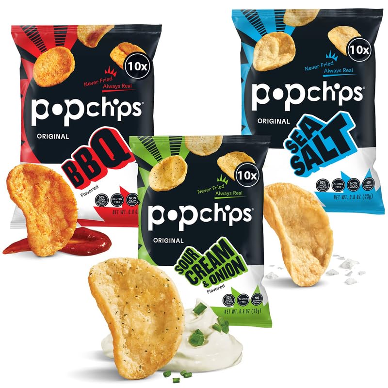 Popchips Variety Pack - Baked Potato Chips Snack Bag Healthy Assortment (30 Count)