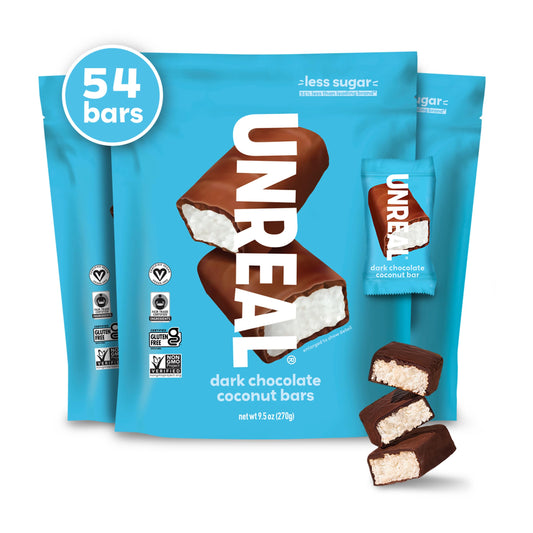 UNREAL Dark Chocolate Coconut Bars (3 Value Size Bags) | Vegan, 3g Sugar, & 3 Simple Ingredients | Non-GMO, Gluten Free, & Fair Trade | 9.5oz each