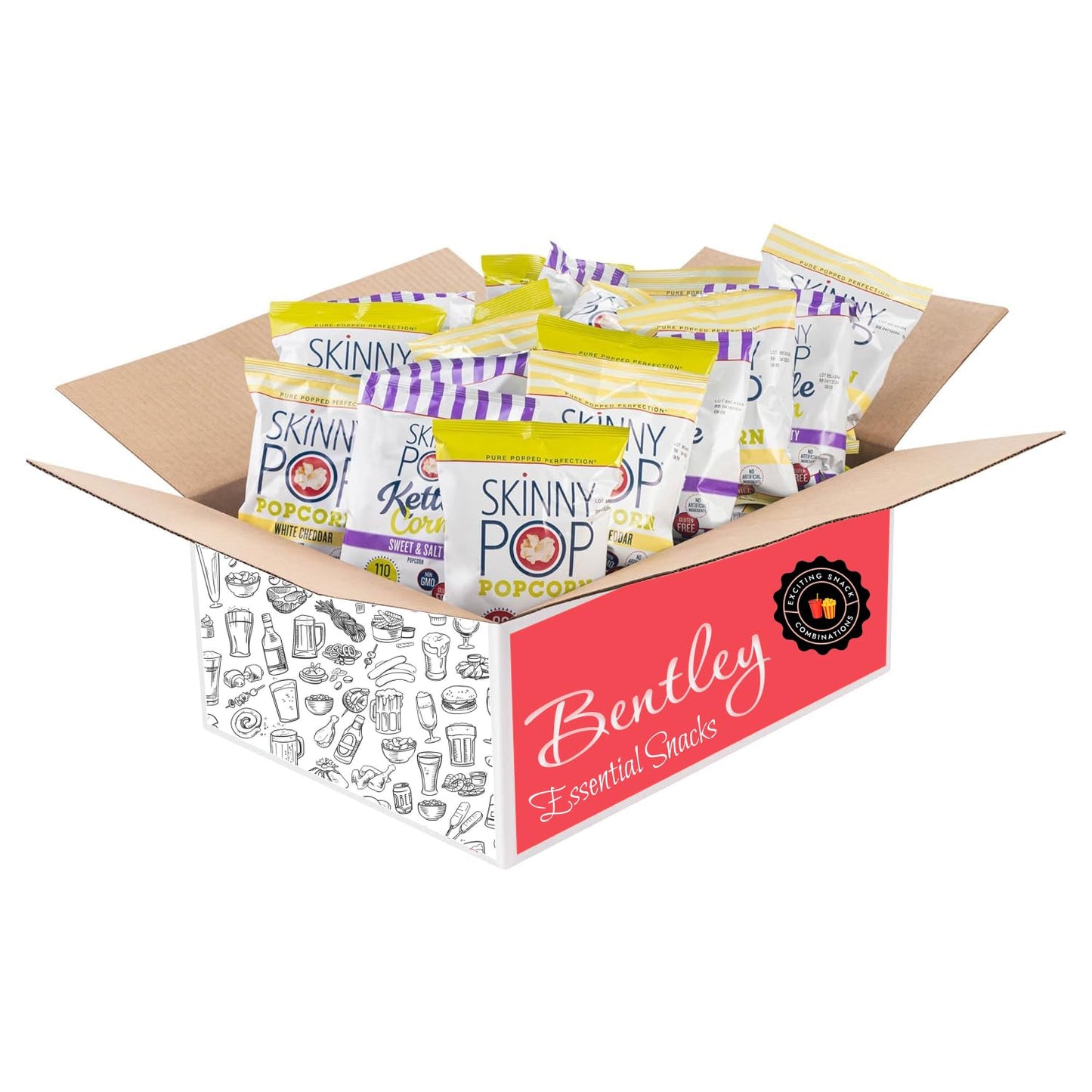 Bulk Popcorn, Skinny Pop Popcorn Individual Bags Variety Pack - Skinny Pop, 30 Packs of 3 Flavors| Bentley Assortment