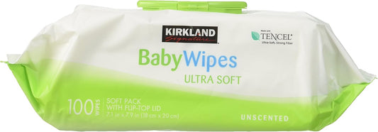 Kirkland Signature Baby Wipes, Ultra-Soft, Unscented, 100 Count Wipes Pack of 6