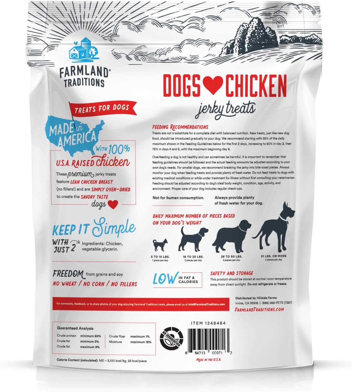 Farmland Traditions Dogs Love Chicken Jerky Dog Treats, Premium Two-Ingredient Dog Jerky with USA-Raised Chicken & No Antibiotics Ever, 3-Pound Bag