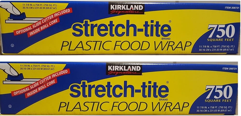 Kirkland Signature Stretch Tite Plastic Food Wrap PMYknx, 2 Packs (750 Sq ft Food Wrap)