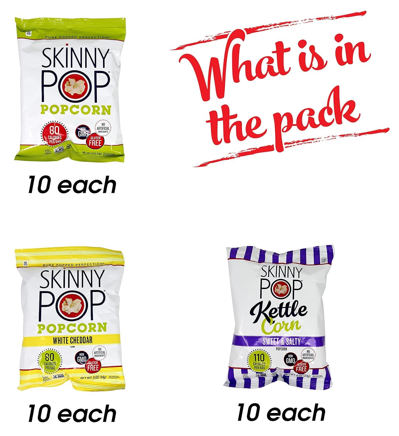 Bulk Popcorn, Skinny Pop Popcorn Individual Bags Variety Pack - Skinny Pop, 30 Packs of 3 Flavors| Bentley Assortment
