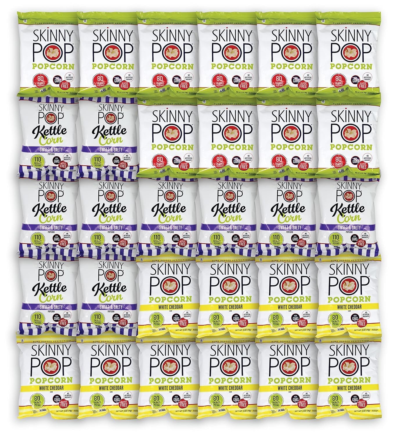 Bulk Popcorn, Skinny Pop Popcorn Individual Bags Variety Pack - Skinny Pop, 30 Packs of 3 Flavors| Bentley Assortment