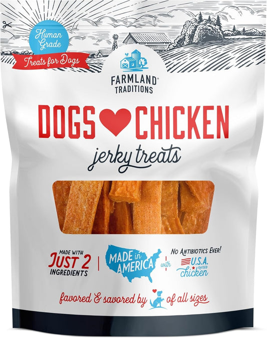 Farmland Traditions Dogs Love Chicken Jerky Dog Treats, Premium Two-Ingredient Dog Jerky with USA-Raised Chicken & No Antibiotics Ever, 3-Pound Bag
