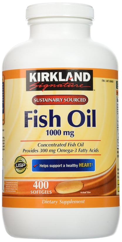 Kirkland Signature Natural Fish Oil Concentrate with Omega-3 Fatty Acids - 400 Softgels (Pack of 2)