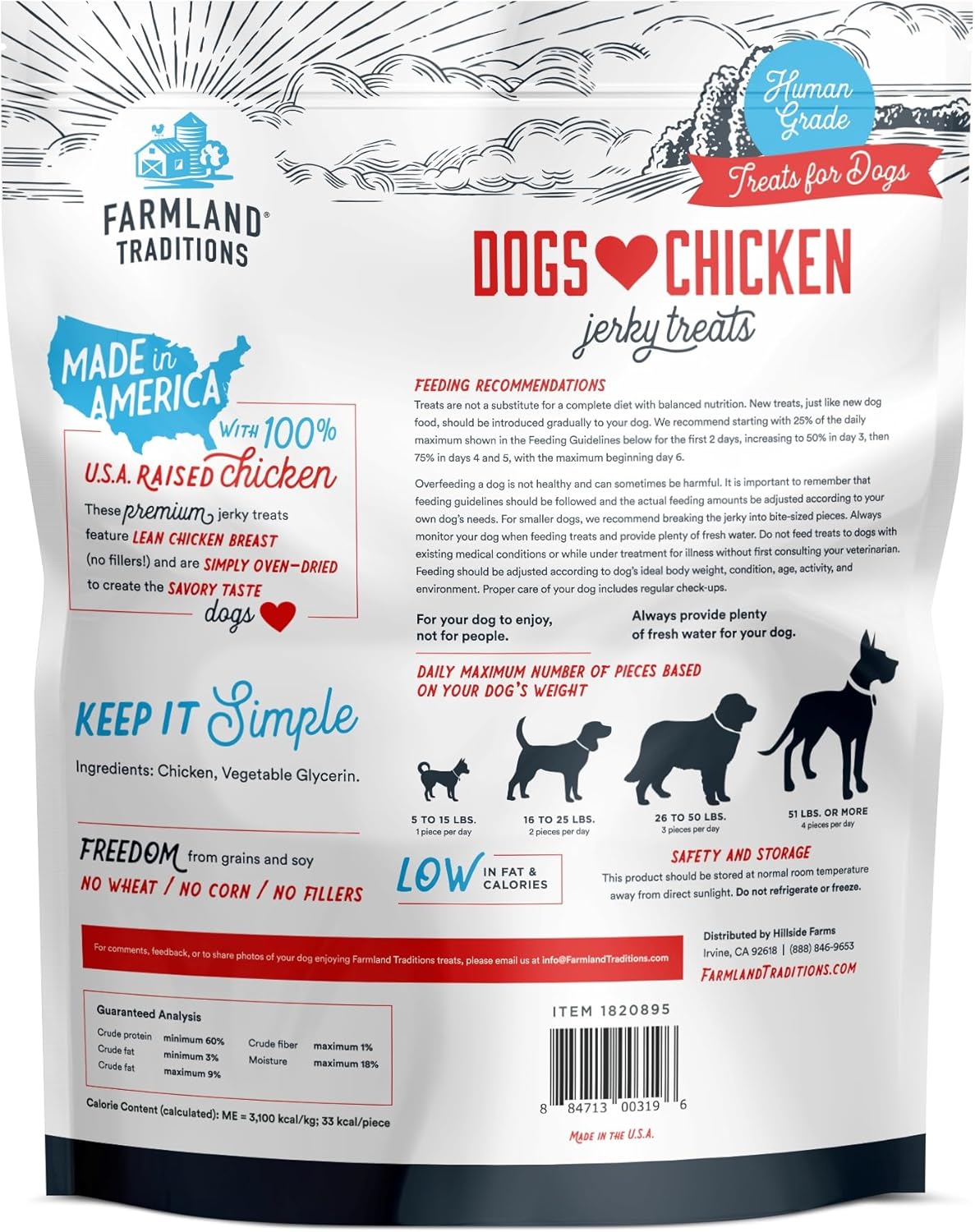 Farmland Traditions Dogs Love Chicken Jerky Dog Treats, Premium Two-Ingredient Dog Jerky with USA-Raised Chicken & No Antibiotics Ever, 3-Pound Bag