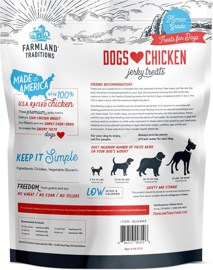 Farmland Traditions Dogs Love Chicken Jerky Dog Treats, Premium Two-Ingredient Dog Jerky with USA-Raised Chicken & No Antibiotics Ever, 3-Pound Bag