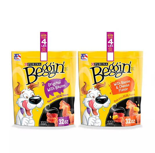 Purina Beggin' Strips Real Meat Dog Treats, Bacon & Bacon + Cheese Flavors (32 oz., 2 pk.)