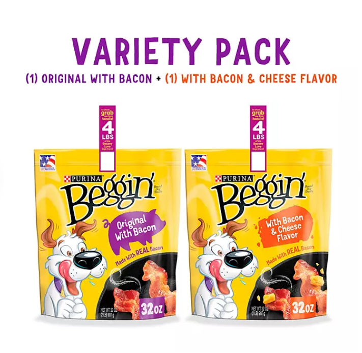 Purina Beggin' Strips Real Meat Dog Treats, Bacon & Bacon + Cheese Flavors (32 oz., 2 pk.)