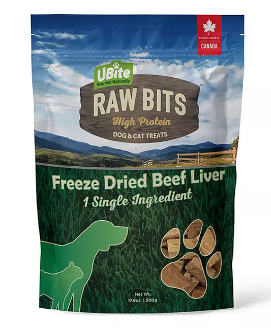 UBite Raw Bits Freeze-Dried Beef Liver Dog + Cat Treats (17 oz.)