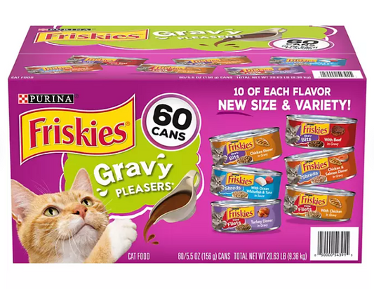 Purina Friskies Wet Cat Food, Gravy Pleasers Variety Pack (5.5 oz., 60 ct.)