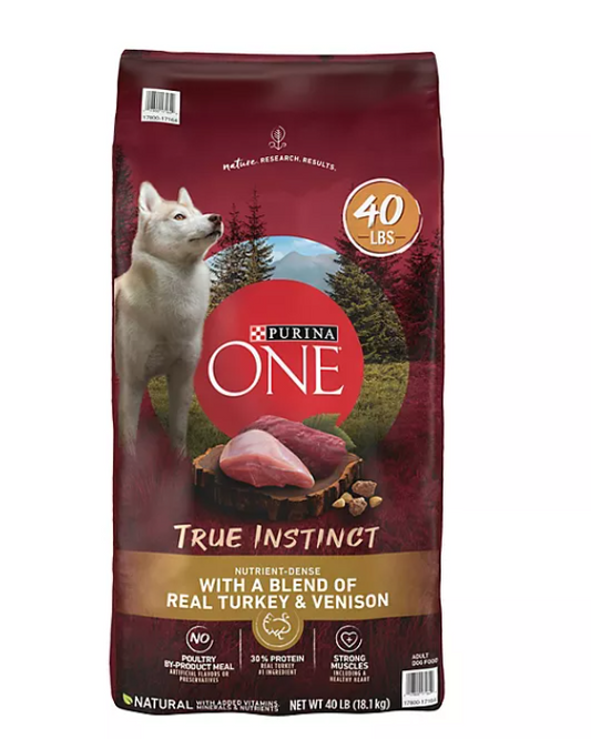 Purina ONE SmartBlend True Instinct Adult Dry Dog Food, Real Turkey & Venison (40 lbs.)