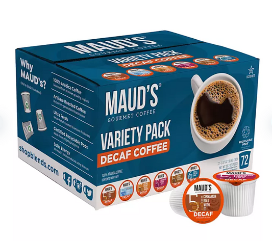 Maud's Decaf Gourmet Coffee Single Serve Cups, Variety Pack (72 ct.)