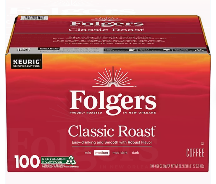 Folgers Classic Medium Roast K-Cup Coffee Pods (100 ct.)