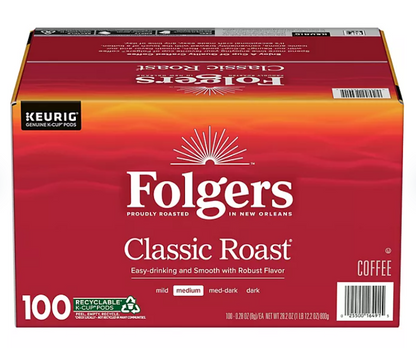 Folgers Classic Medium Roast K-Cup Coffee Pods (100 ct.)