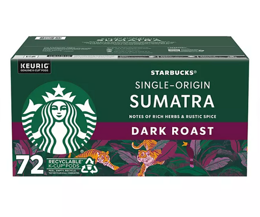 Starbucks Dark Roast K-Cup Coffee Pods, Single-Origin Sumatra (72 ct.)