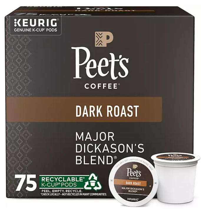 Peet's Coffee Dark Roast K-cup Pods, Major Dickason's Blend (75 ct .)