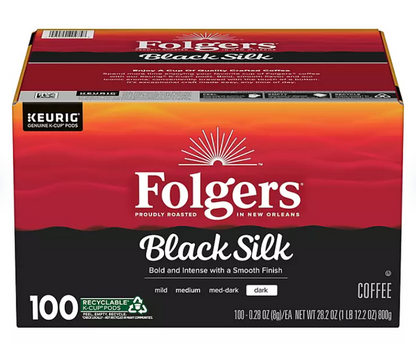 Folgers Dark Roast K-Cup Coffee Pods, Black Silk (100 ct.)