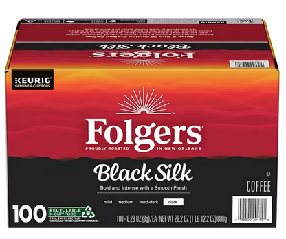 Folgers Dark Roast K-Cup Coffee Pods, Black Silk (100 ct.)