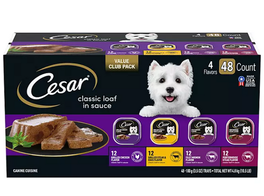 Cesar Classic Loaf in Sauce Easy Peel Variety Pack (3.5 oz., 48 ct.)