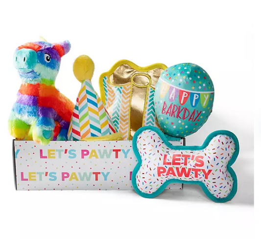 Let's Pawty Birthday Box Dog Toy Bundle, 5-Piece Set (White)