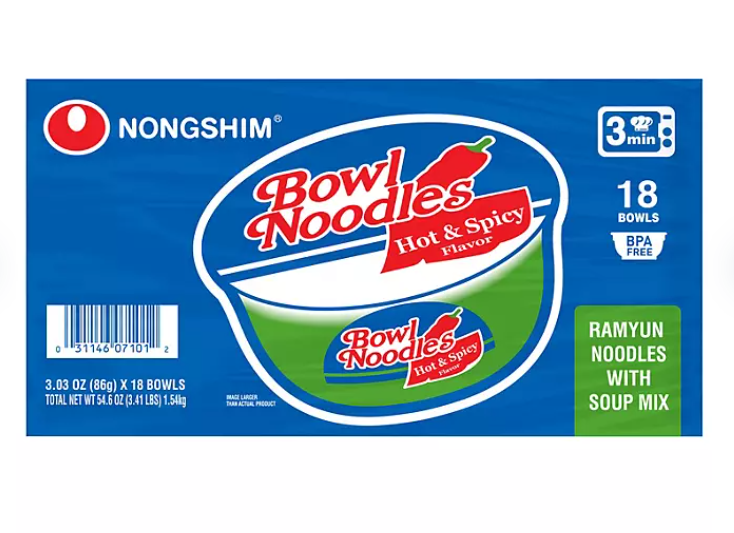 Nongshim Bowl Noodle Hot and Spicy Beef Ramen (3.03 oz., 18 ct.)