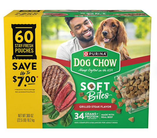 Purina Dog Chow Soft Bites Dog Food, Grilled Steak Flavor, 60 ct.