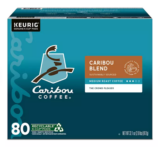 Caribou Coffee Medium Roast K-Cup Pod, Caribou Blend, 80 ct.