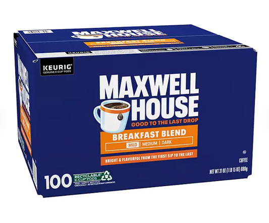 Maxwell House Breakfast Blend Light Roast K Cup Coffee Pods, 100 ct.